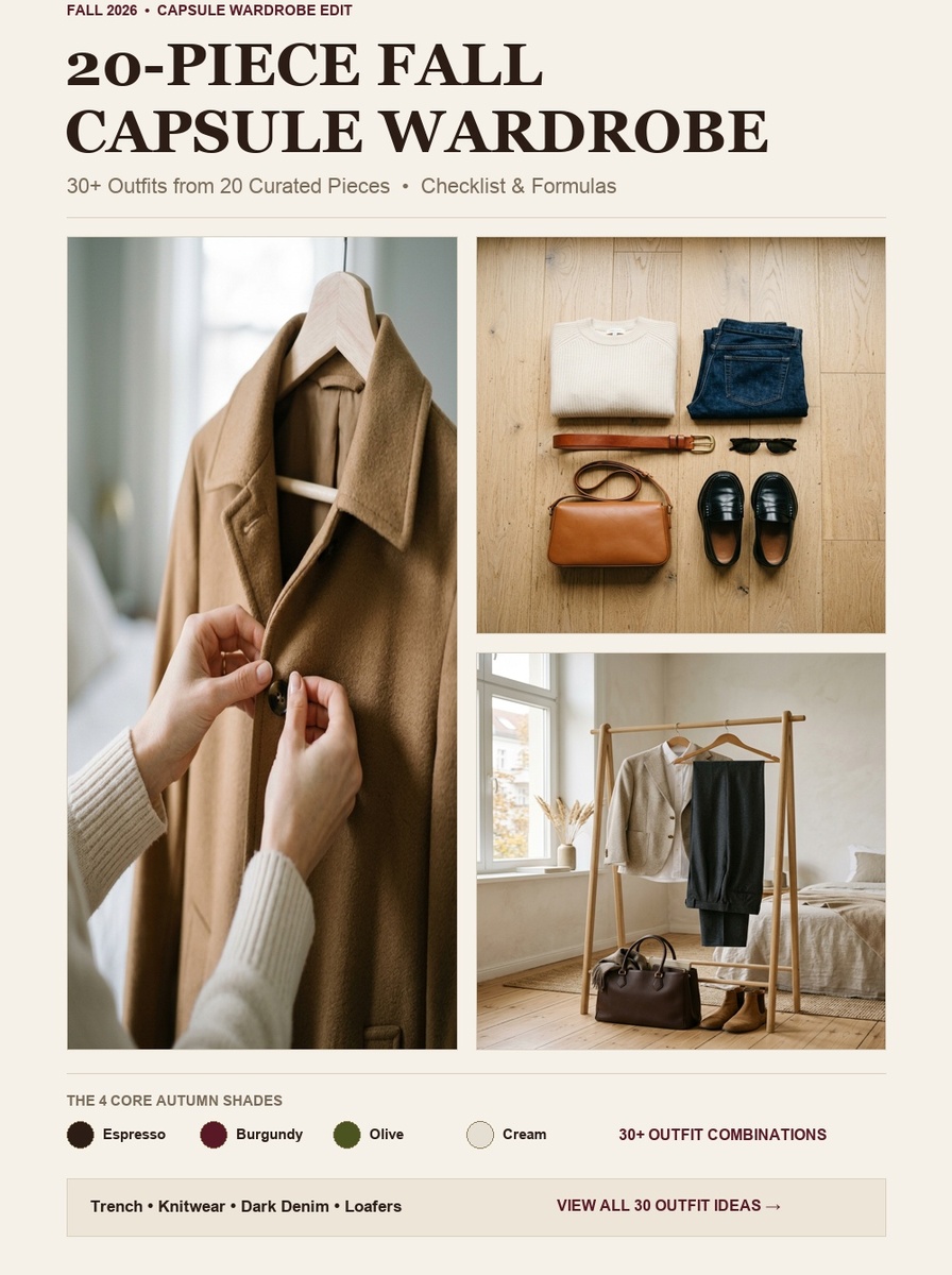 Fashion editorial photograph of a model in a sophisticated layered winter look featuring an ivory cashmere wrap knit, tailored trousers, and structured leather accessories