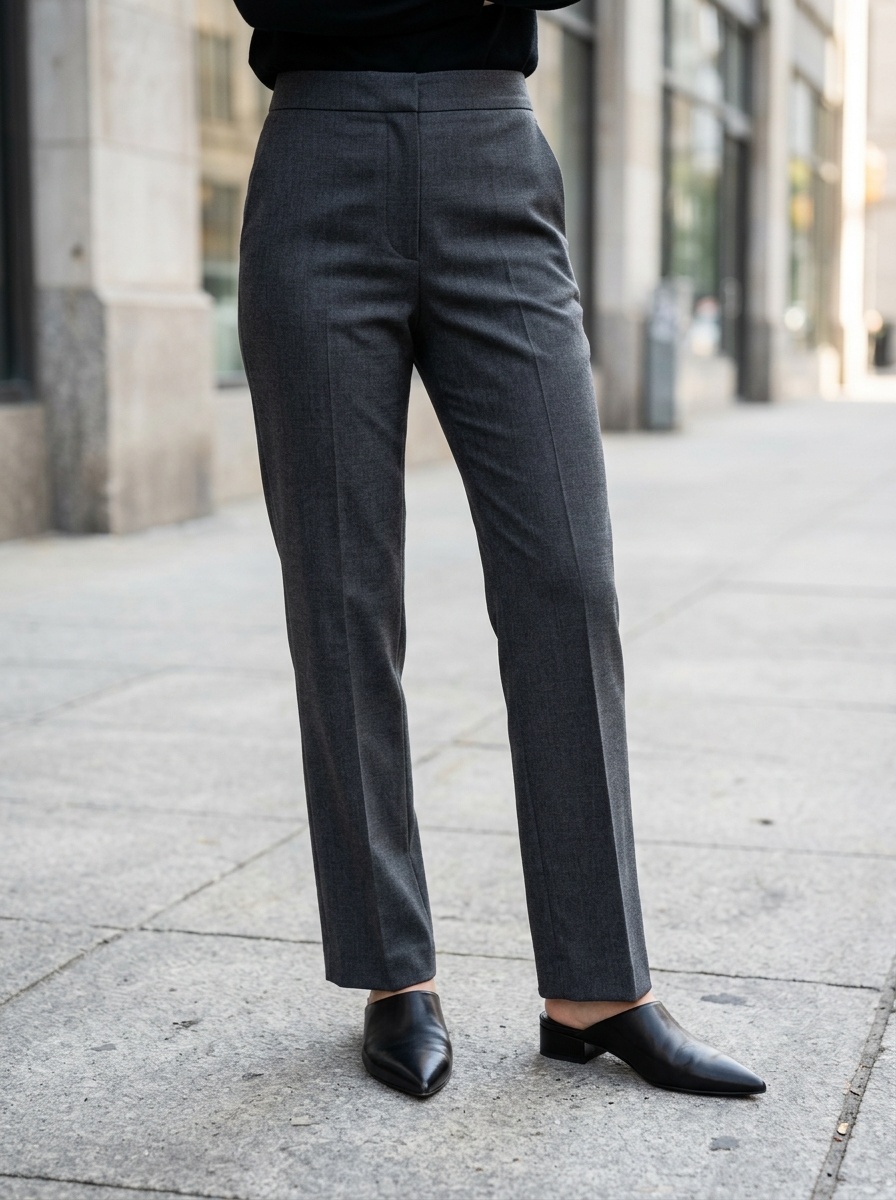 Fashion editorial photograph of a model in a sophisticated cold-weather look featuring a fitted fine-gauge knit turtleneck styled beneath a tailored wool blazer